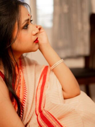 White Red Orange Handwoven Begumpuri Summer Cotton Saree