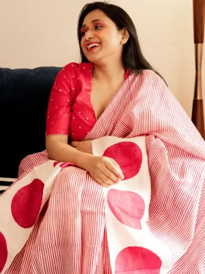 Rani Pink Mulberry Silk Stripe Sari