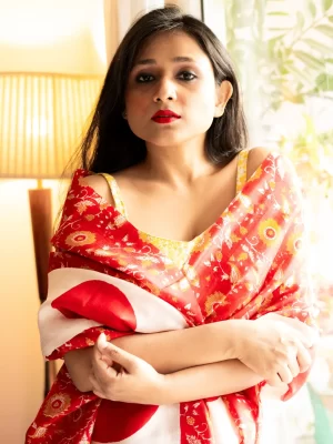 Red Polka Floral Printed Sari