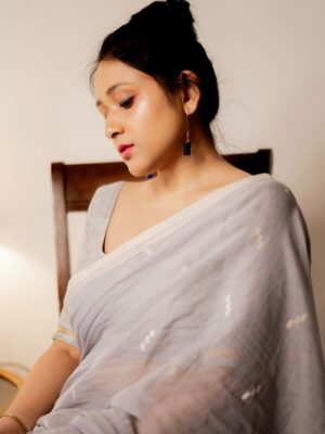 Cool Grey Cotton Phool Jamdani Sari