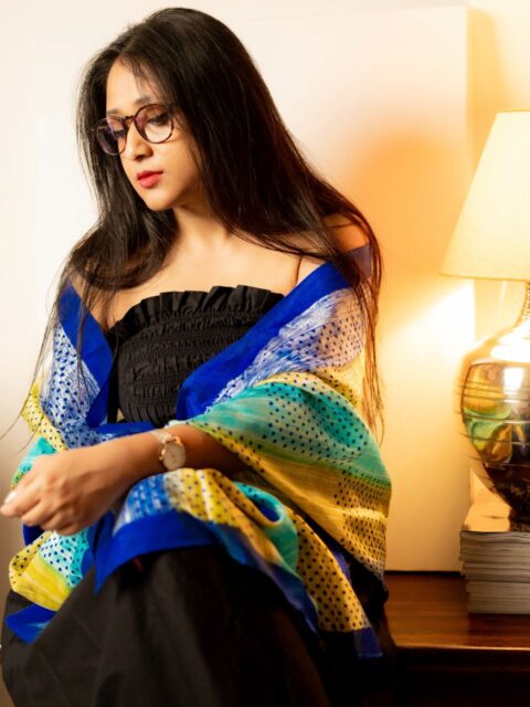 Blue Handpainted Polka Scarf