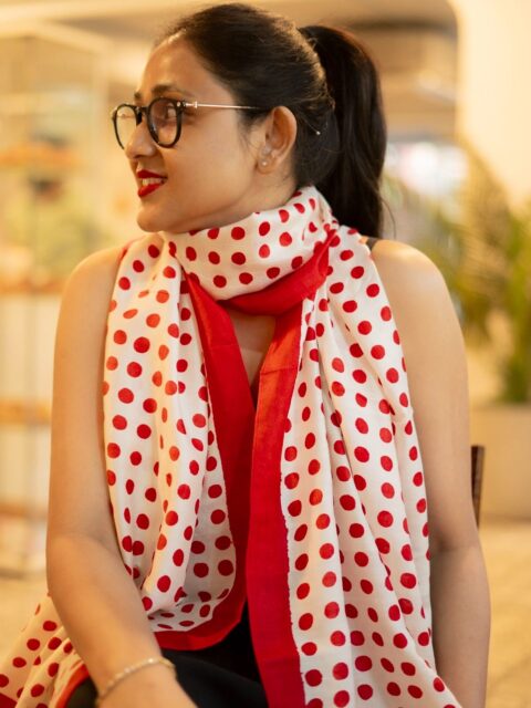 Red Polka Silk Scarf / stole