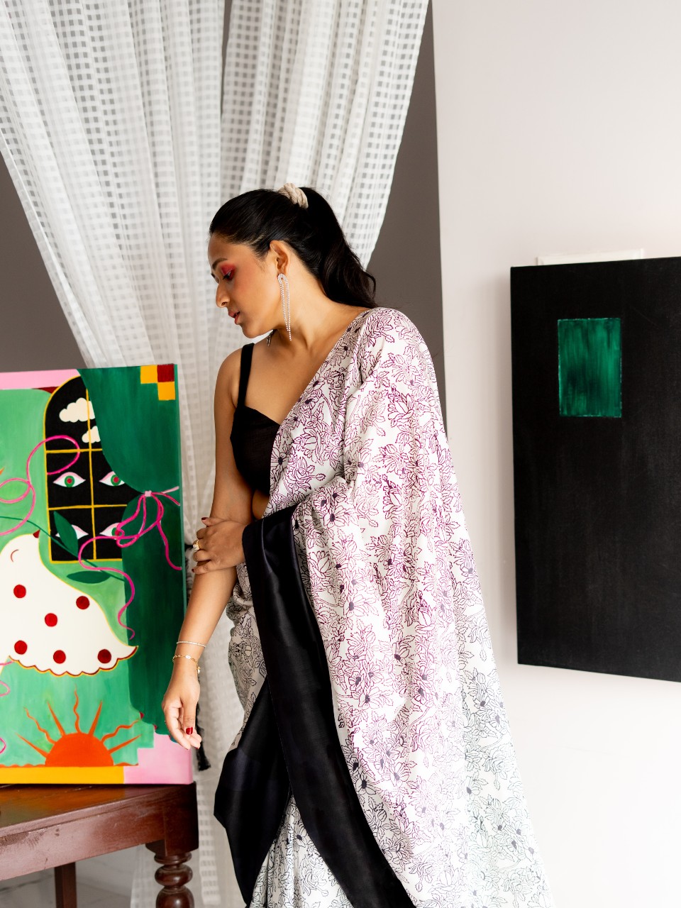 Ranigul black and white silk saree