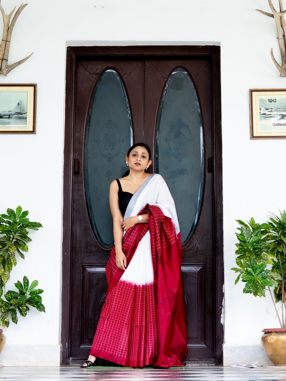 red ikat silk saree