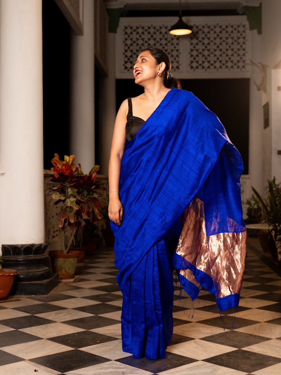 Royal blue tissue silk saree