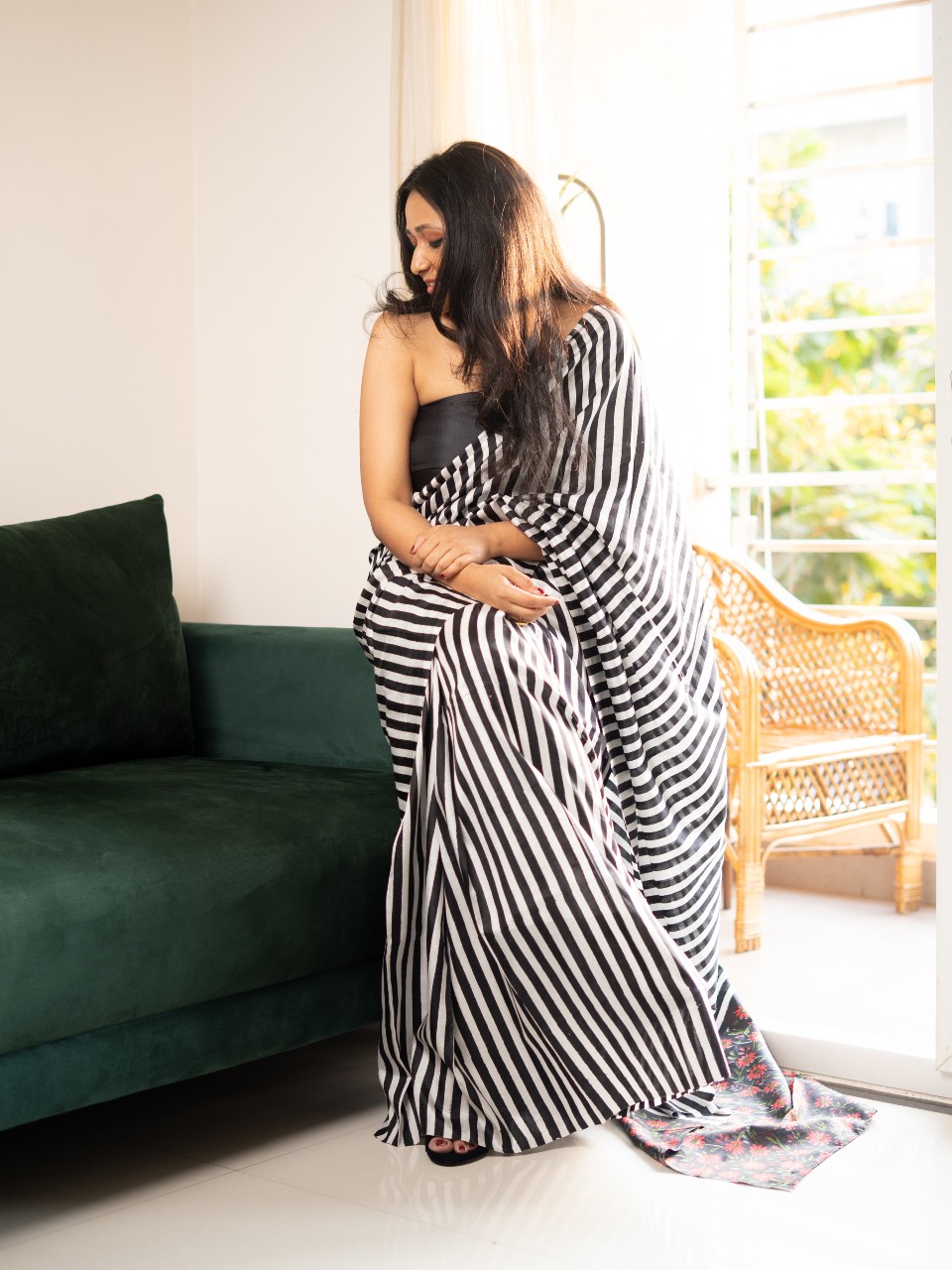 Mehr black and white silk Saree