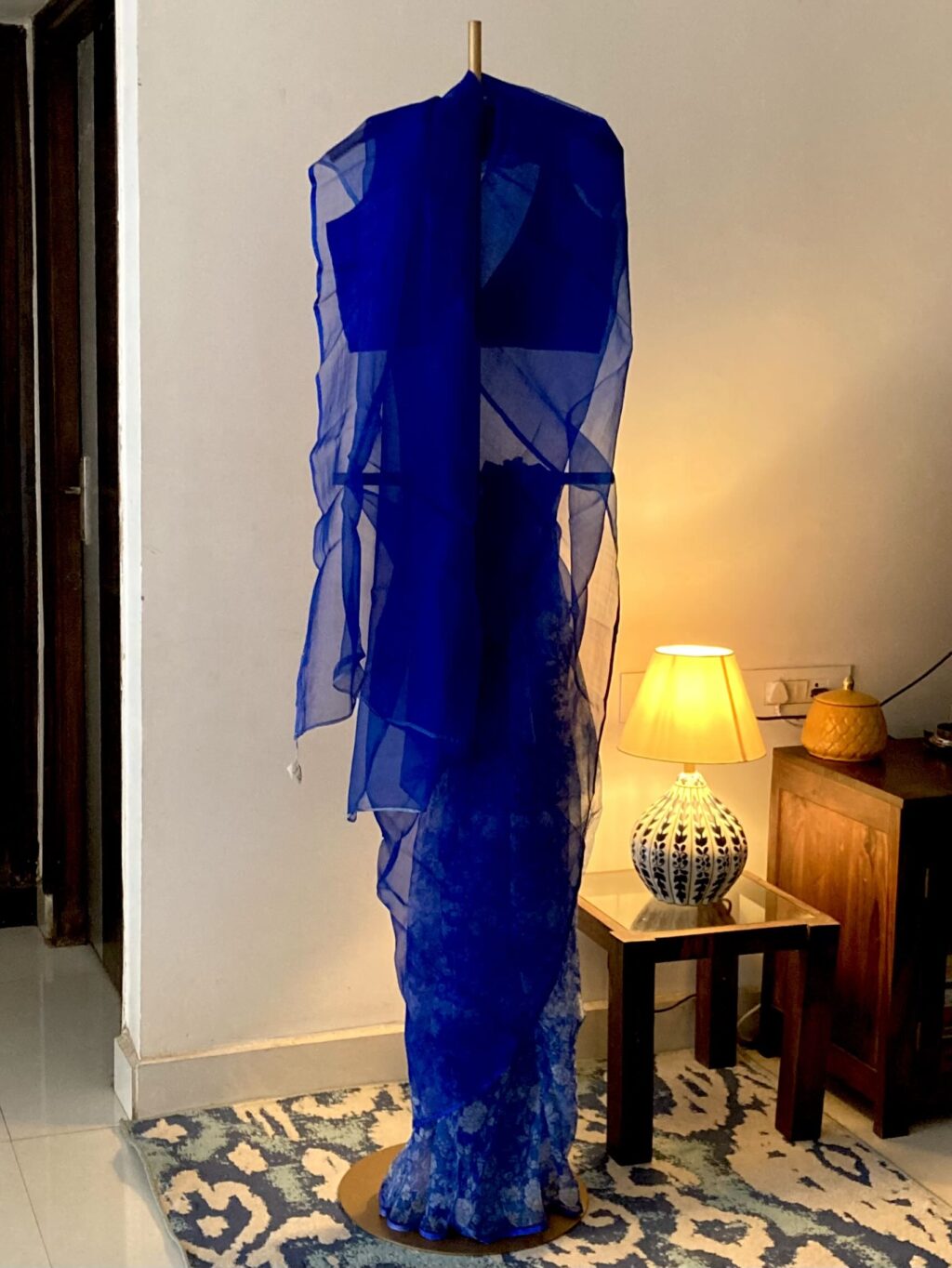 Royal Blue Floral Organza Silk Saree
